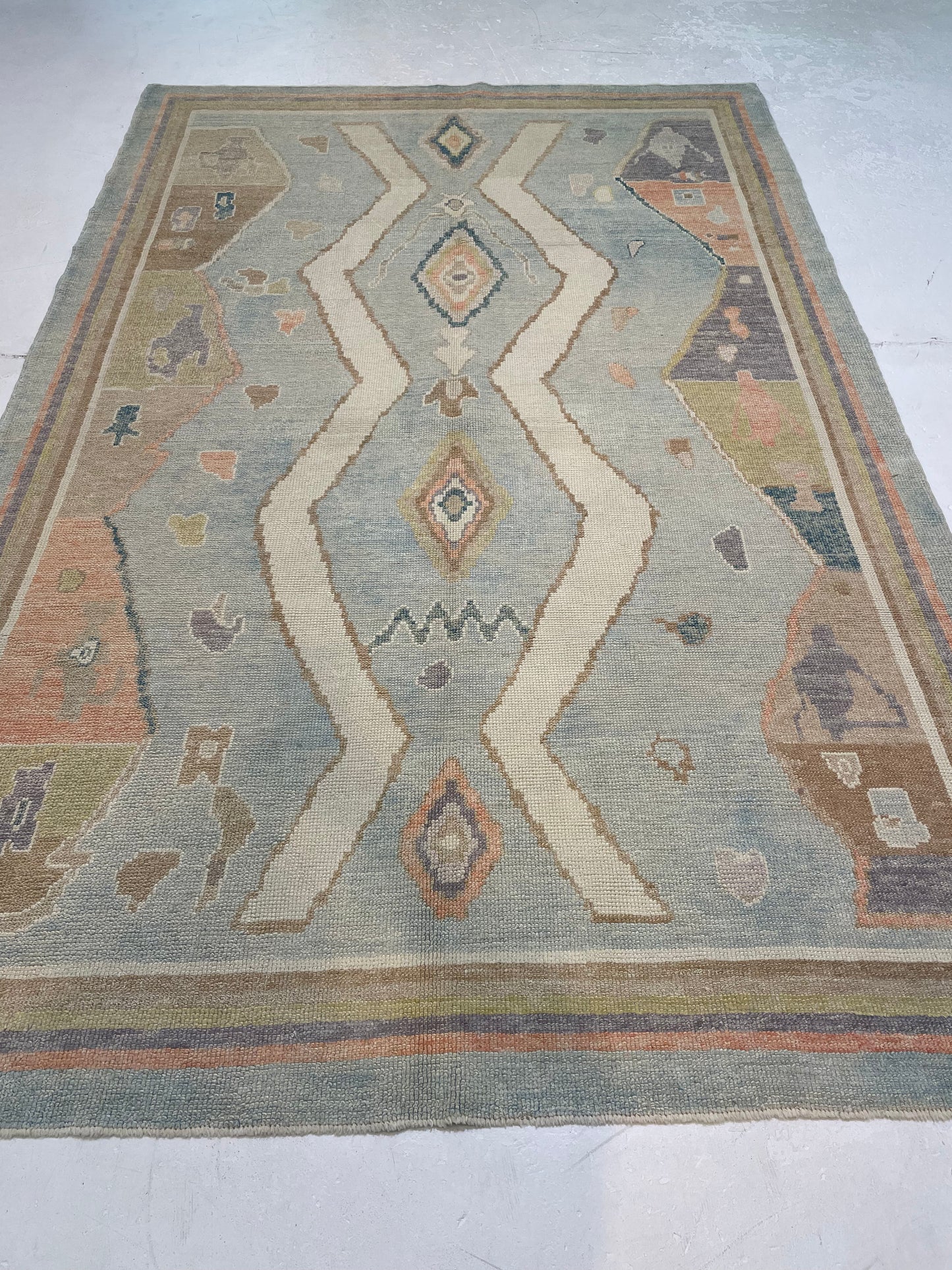Hand-Knotted Wool Area Rug Turkish Oushak 6' x 9'2"