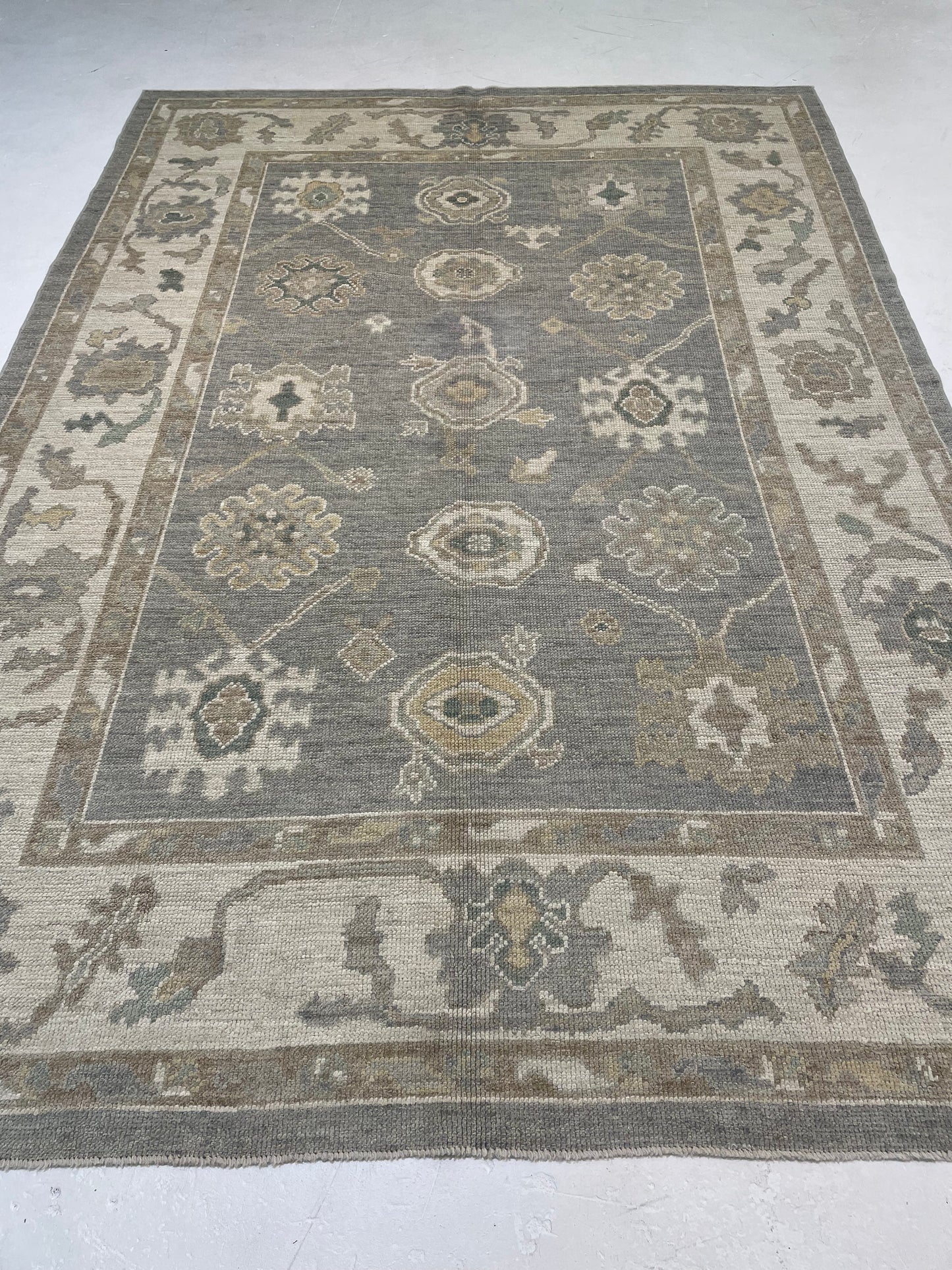 Hand-Knotted Wool Area Rug Turkish Oushak 6'6" x 9'2"