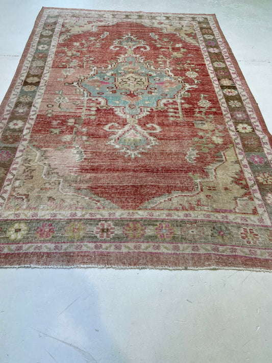 Hand-Knotted Wool Area Rug Turkish Oushak 5'10" x 9'