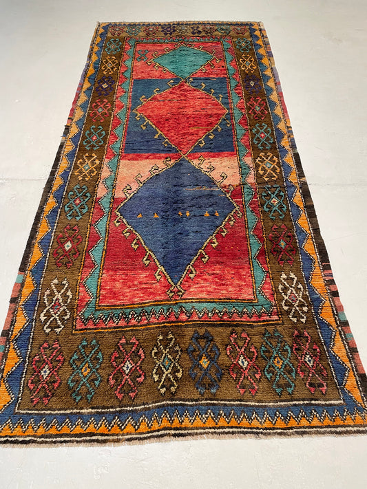 Hand-Knotted Wool Runner Turkish Oushak 4'3" x 9'5"