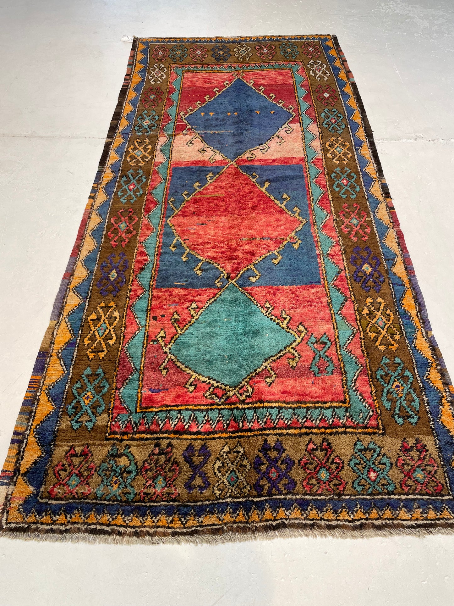 Hand-Knotted Wool Runner Turkish Oushak 4'3" x 9'5"