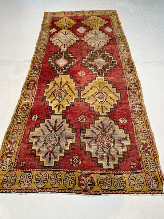 Hand-Knotted Wool Runner Turkish Oushak 4'2" x 9'4"