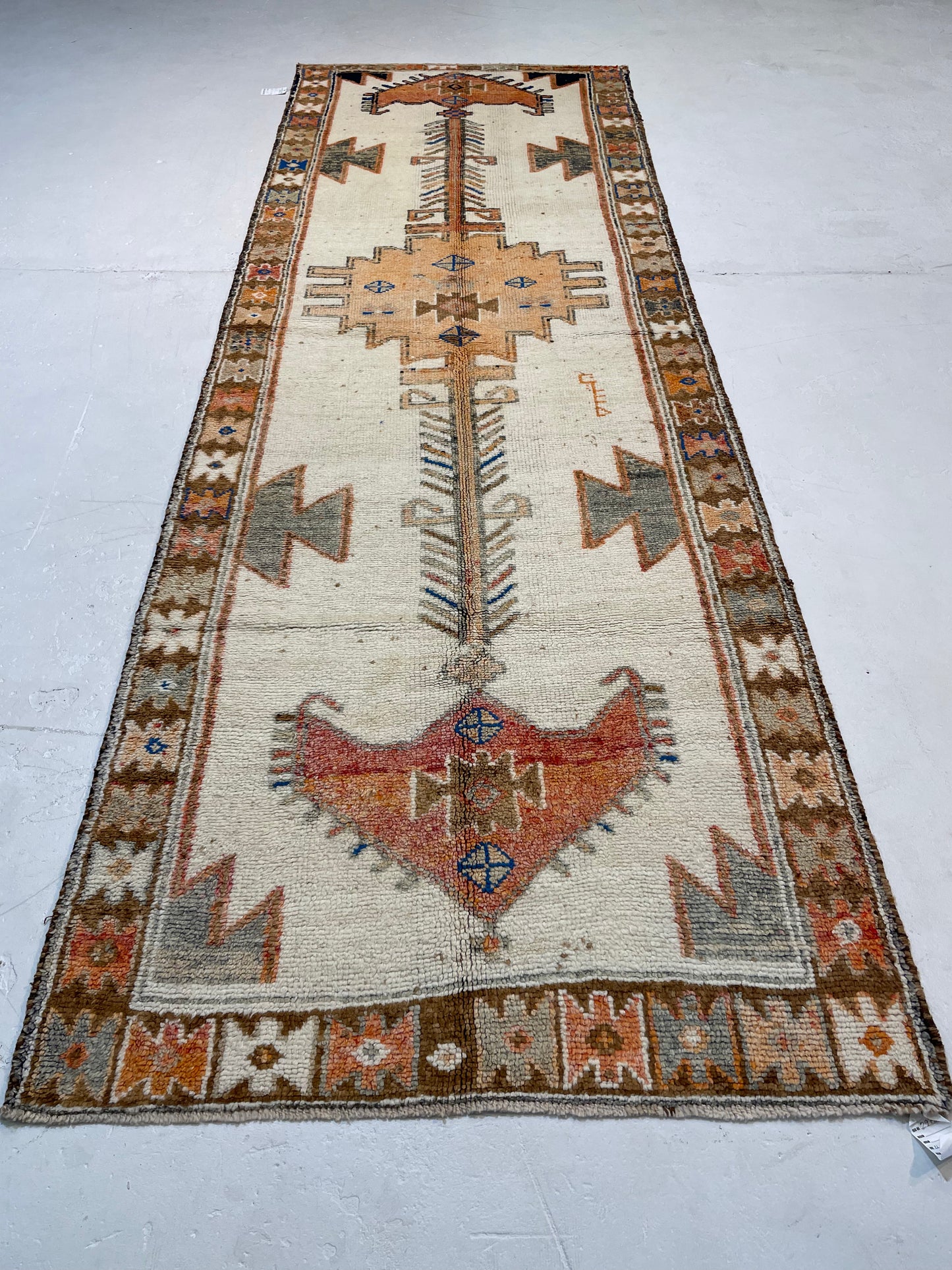 Hand-Knotted Wool Runner Turkish Oushak 3'10" x 11'4"