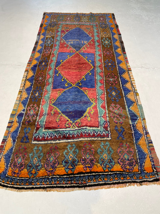 Hand-Knotted Wool Runner Turkish Oushak 4'3" x 9'6"