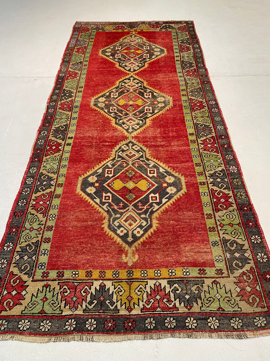 Hand-Knotted Wool Runner Turkish Oushak 4'5" x 10'4"