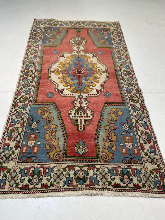 Hand-Knotted Wool Runner Turkish Oushak 4'4" x 8'4"