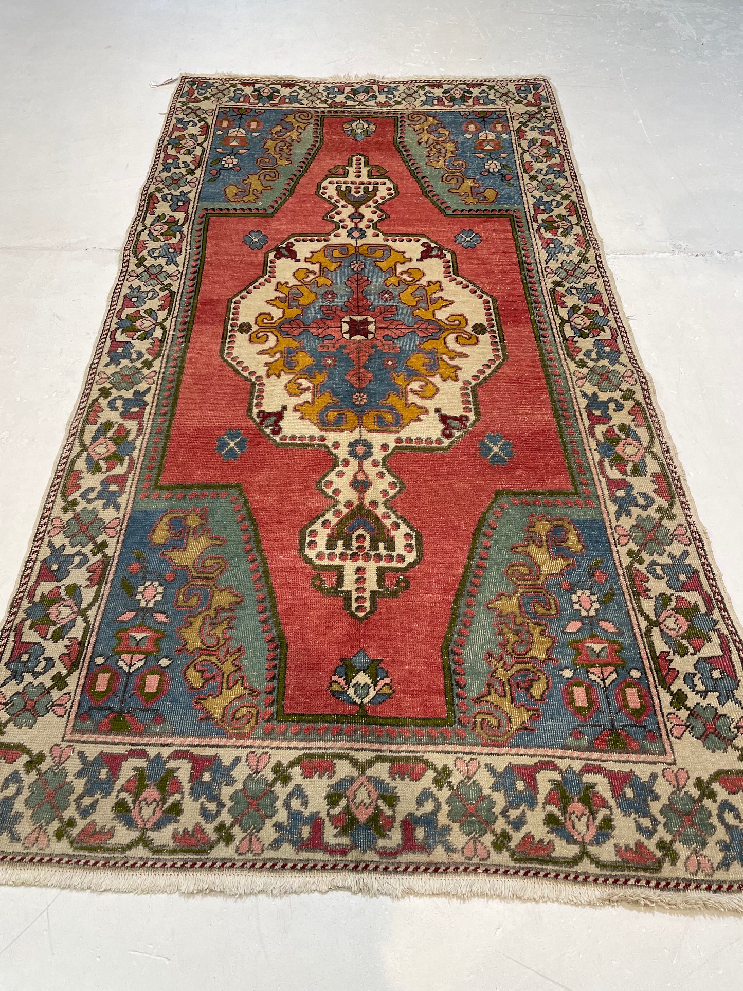 Hand-Knotted Wool Runner Turkish Oushak 4'4" x 8'4"