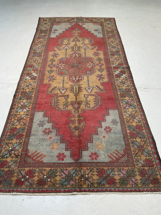 Hand-Knotted Wool Runner Turkish Oushak 4'4" x 9'7"