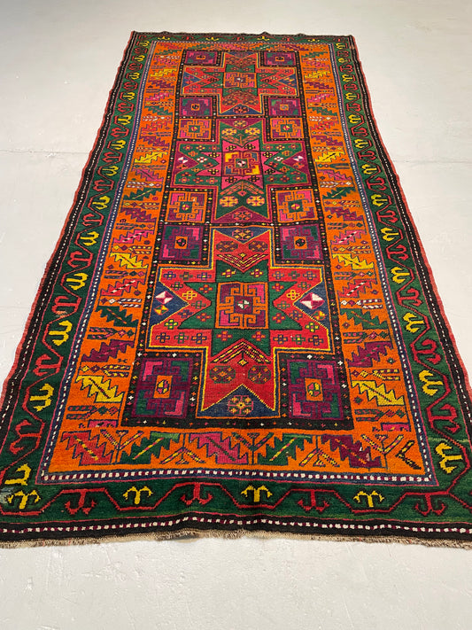 Hand-Knotted Wool Runner Turkish Oushak 4'6" x 9'10"