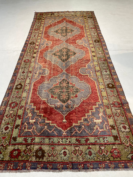 Hand-Knotted Wool Runner Turkish Oushak 4'9" x 11'5"