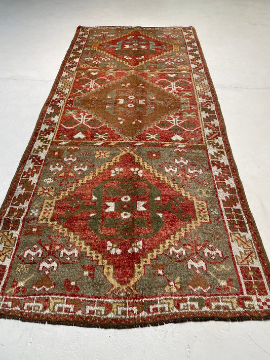 Hand-Knotted Wool Runner Turkish Oushak 4'4" x 10'10"