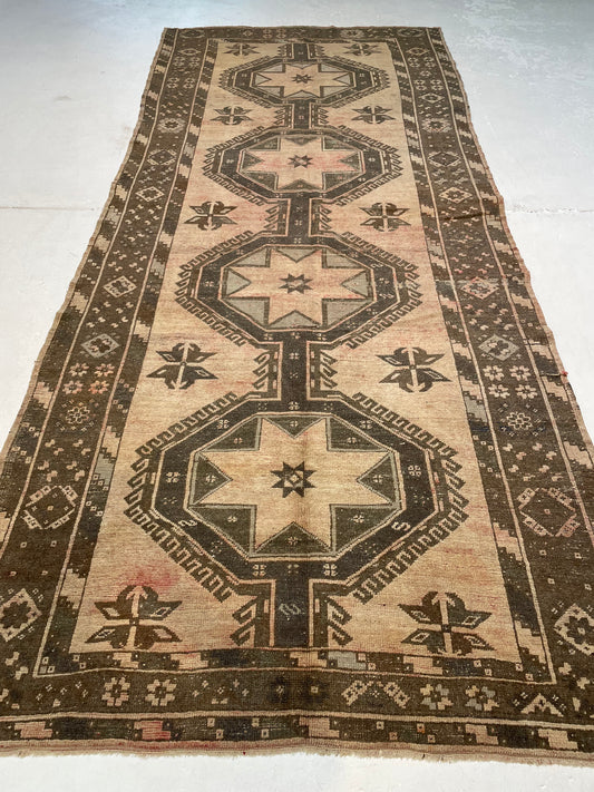 Hand-Knotted Wool Runner Turkish Oushak 5'3" x 12'