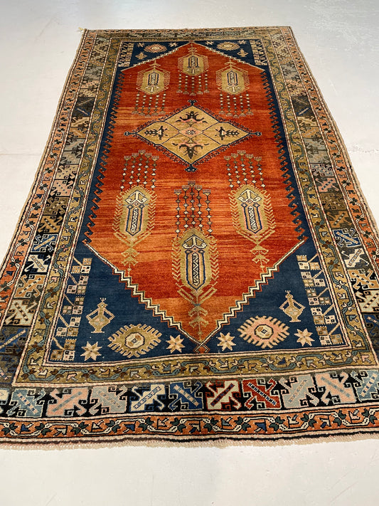 Hand-Knotted Wool Runner Turkish Oushak 5'5" x 10'