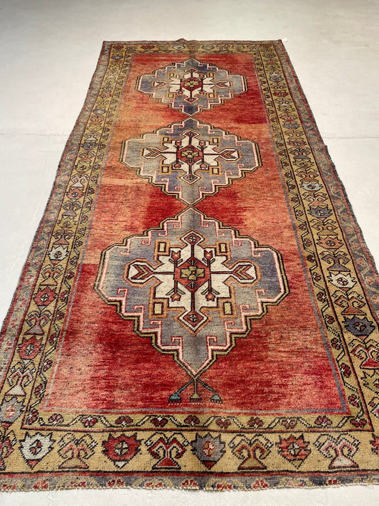 Hand-Knotted Wool Runner Turkish Oushak 5'2" x 11'2"