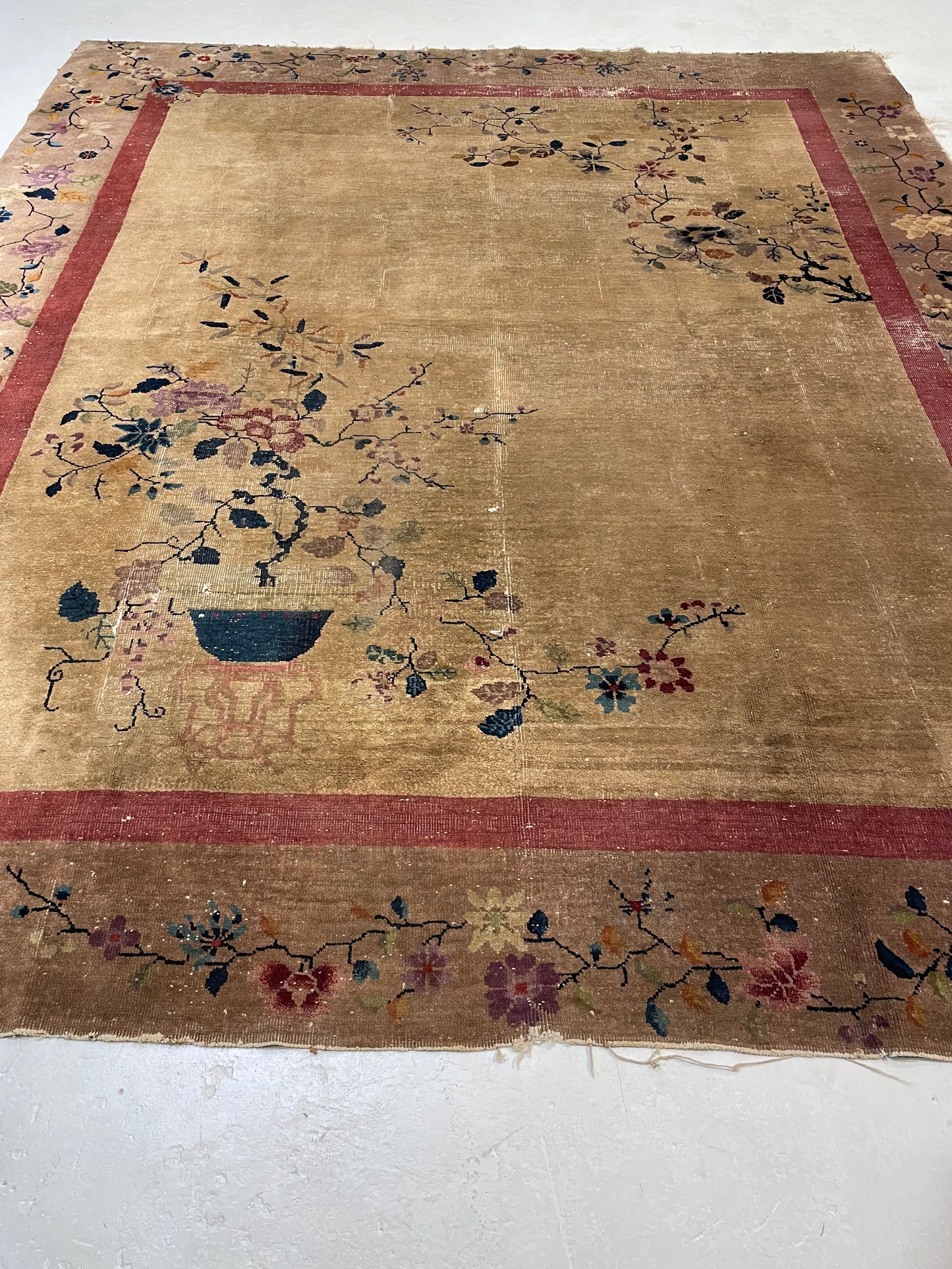 Hand-Knotted Wool Area Rug Antique Chinese 8'1" x 9'5"