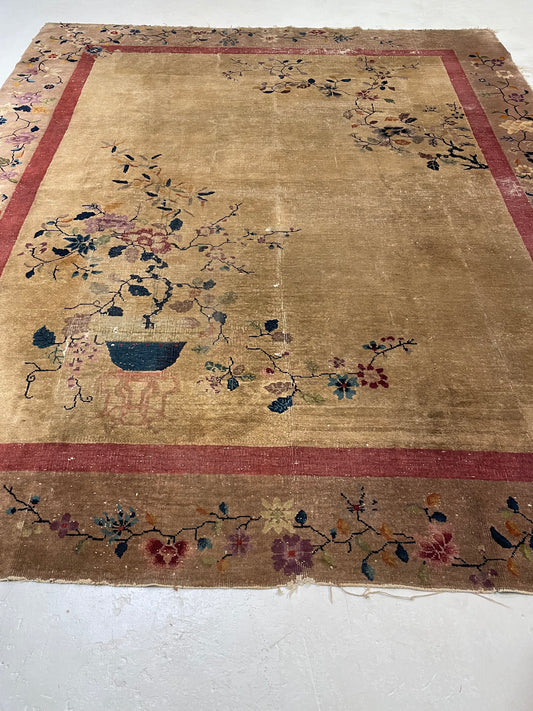 Hand-Knotted Wool Area Rug Antique Chinese 8'1" x 9'5"