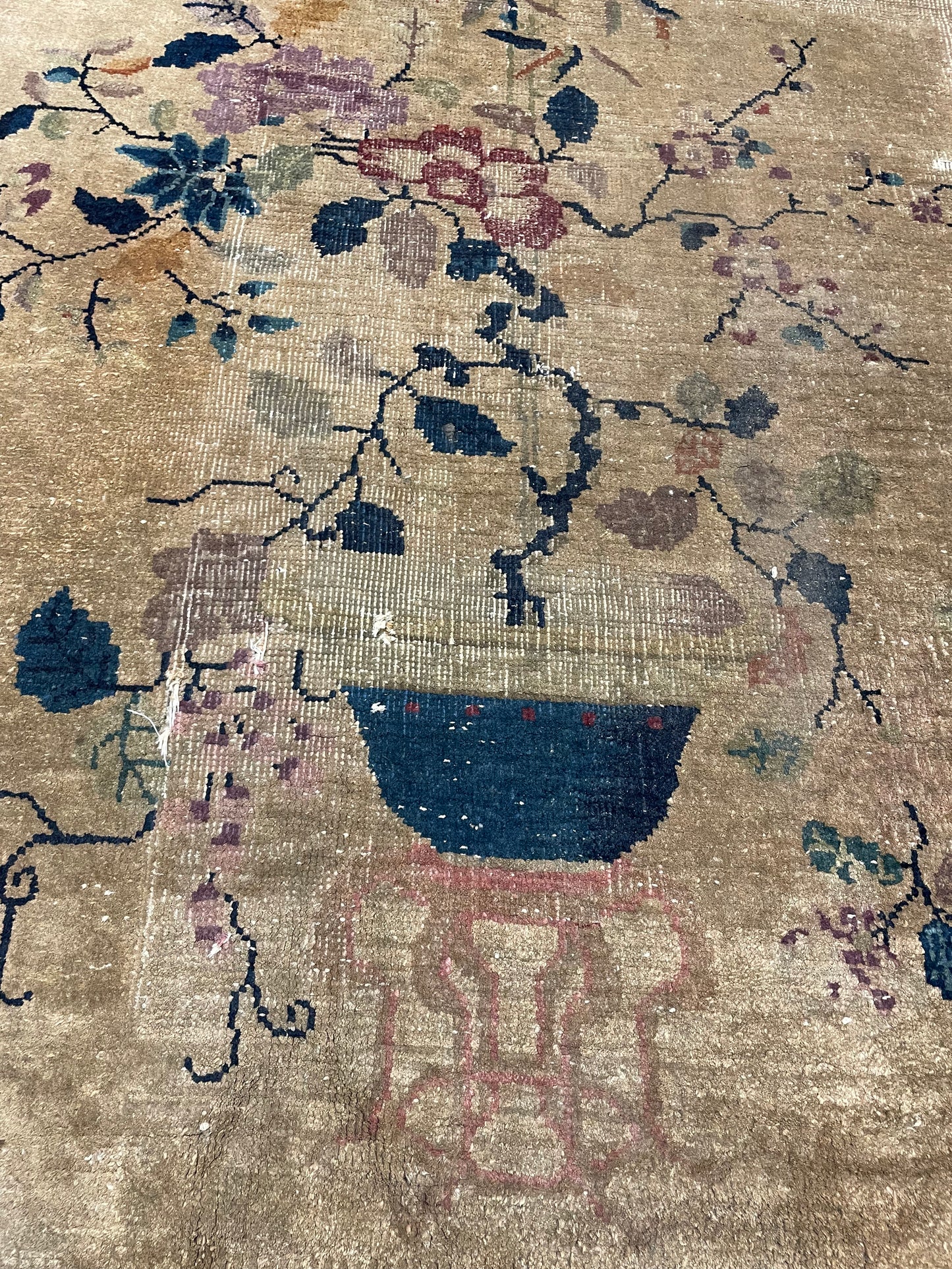 Hand-Knotted Wool Area Rug Antique Chinese 8'1" x 9'5"