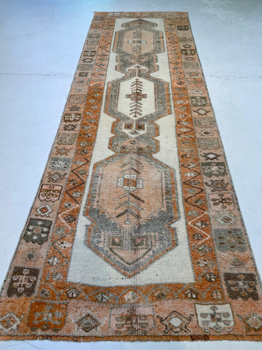 Hand-Knotted Wool Runner Turkish Oushak 3'11" x 11'11"
