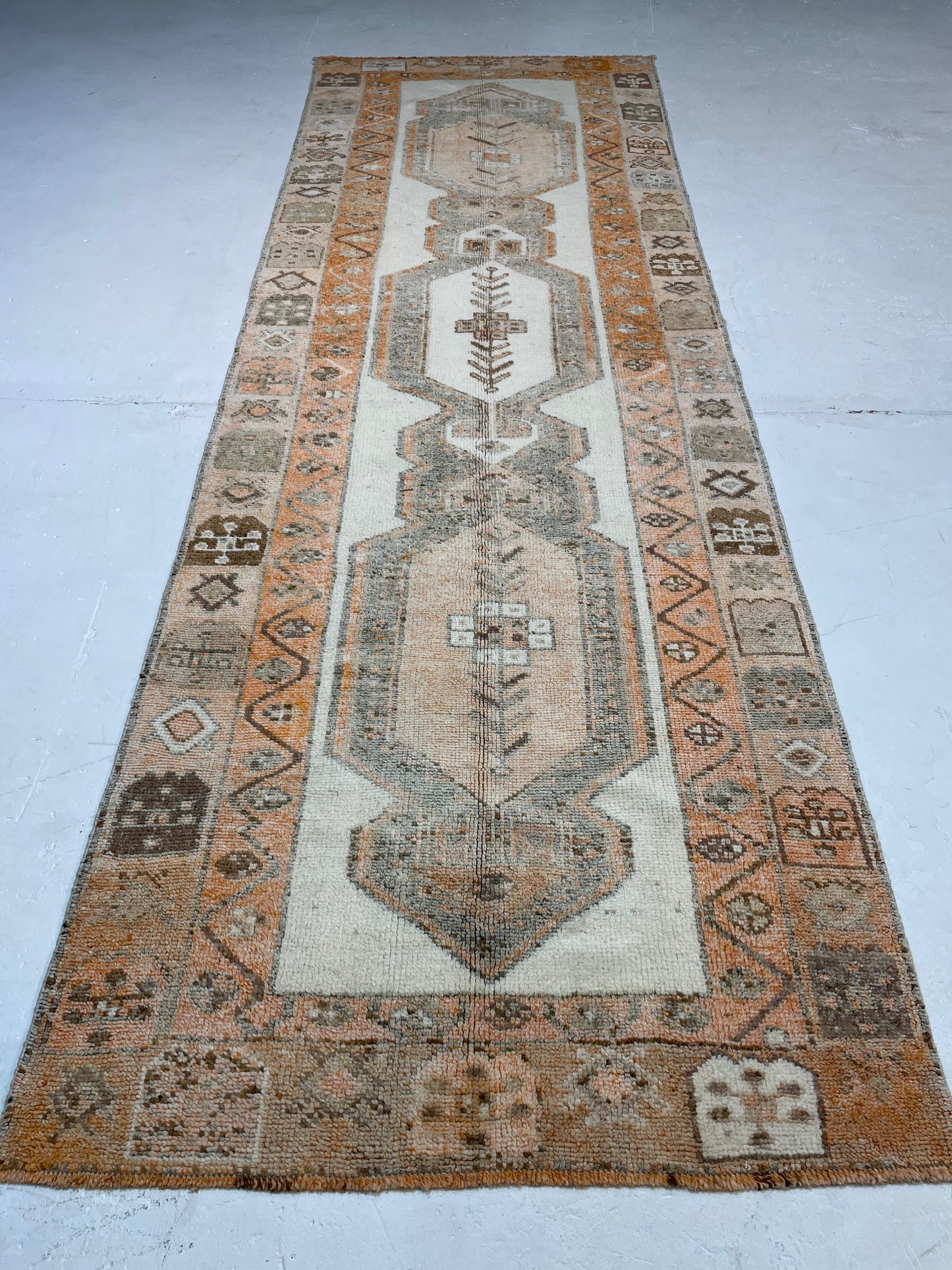 Hand-Knotted Wool Runner Turkish Oushak 3'11" x 11'11"