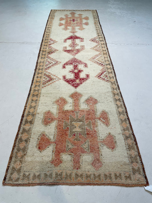 Hand-Knotted Wool Runner Turkish Oushak 3'8" x 12'6"