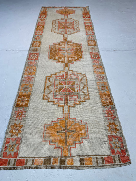 Hand-Knotted Wool Runner Turkish Oushak 3'8" x 11'4"