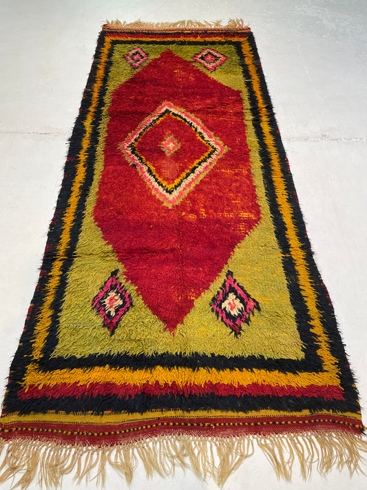 Hand-Knotted Wool Runner Moroccan 3'8" x 9'