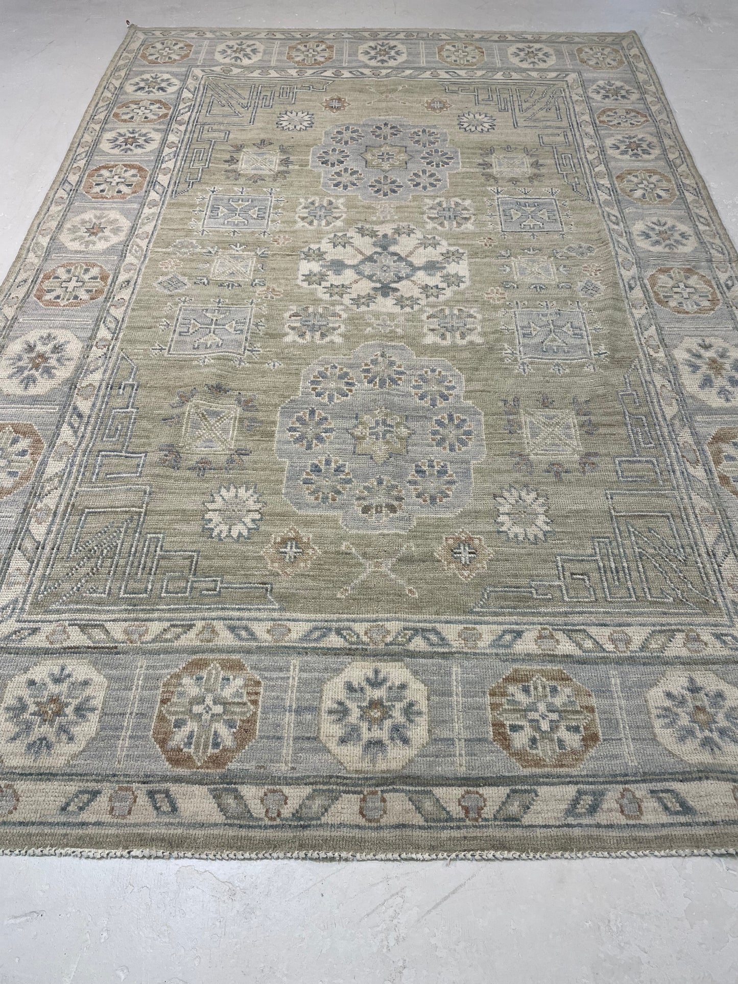 Hand-Knotted Wool Rug Turkish Oushak 5'4" x 8'
