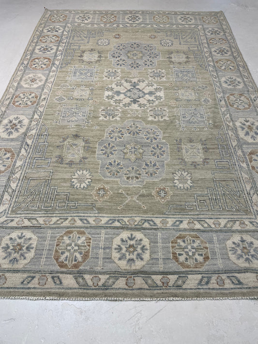 Hand-Knotted Wool Rug Turkish Oushak 5'4" x 8'