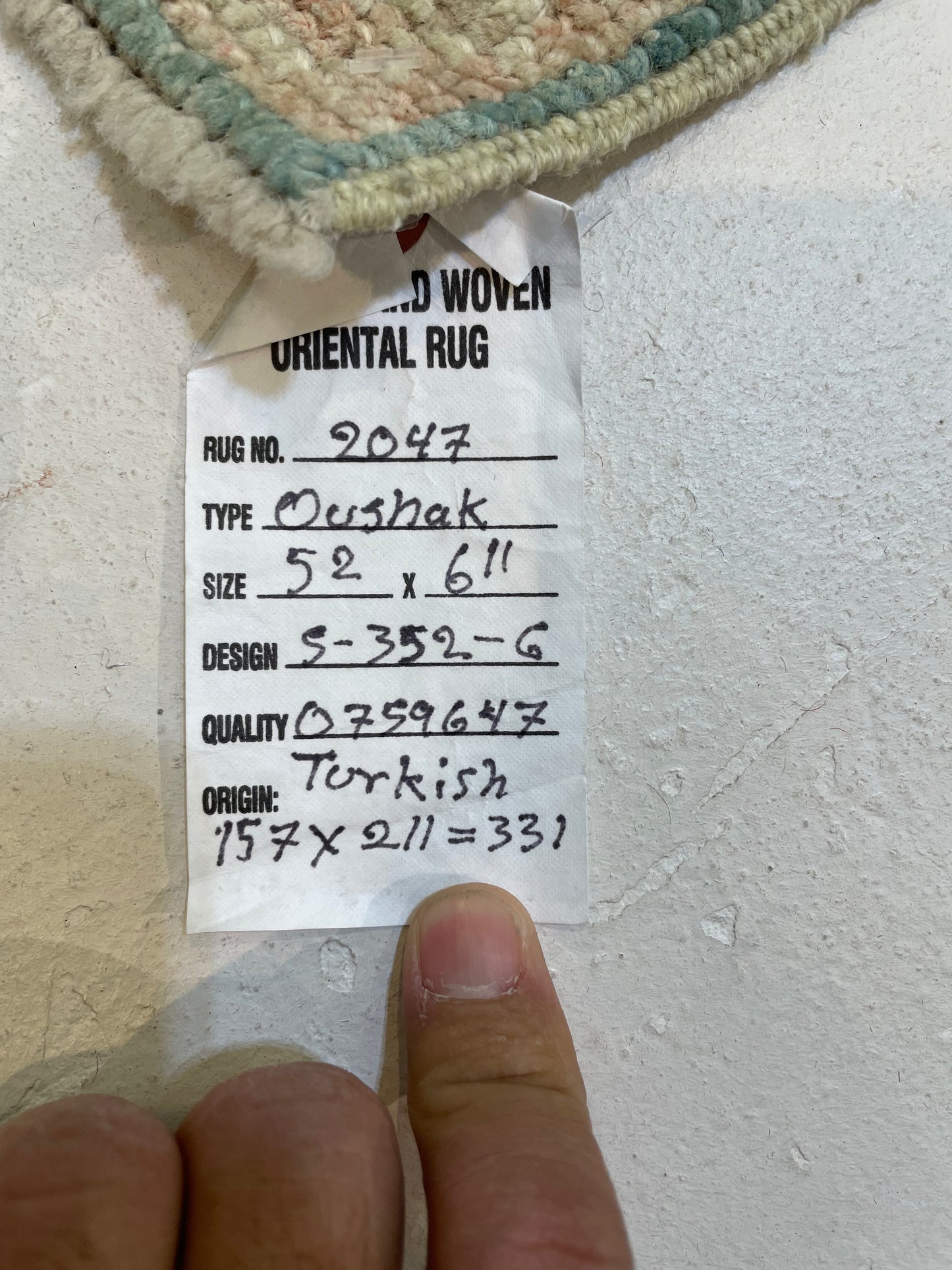 Hand-Knotted Wool Rug Turkish Oushak 5'2" x 6'11"