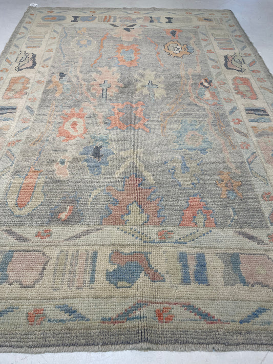 Hand-Knotted Wool Rug Turkish Oushak 5'1" x 7'4"