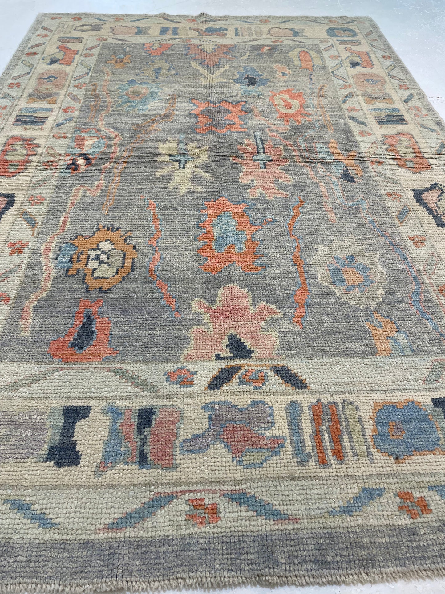 Hand-Knotted Wool Rug Turkish Oushak 5'1" x 7'4"