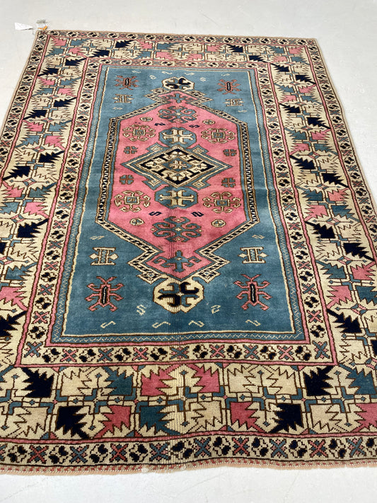 Hand-Knotted Wool Rug Turkish Oushak 4'3" x 5'9"