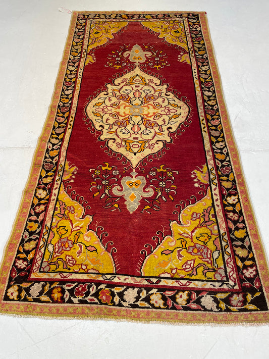 Hand-Knotted Wool Runner Turkish Oushak 3'1" x 6'6"