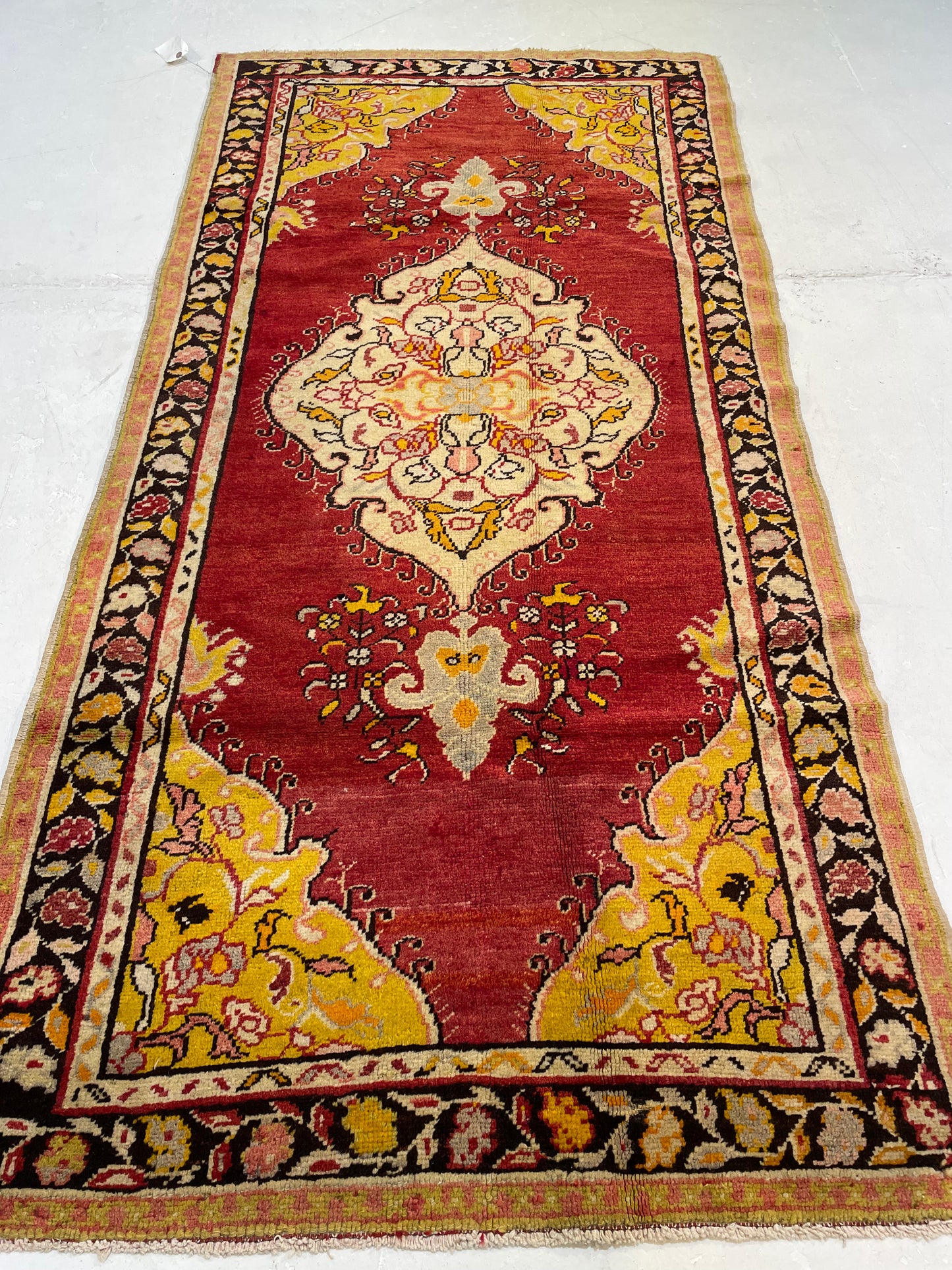 Hand-Knotted Wool Runner Turkish Oushak 3'1" x 6'6"