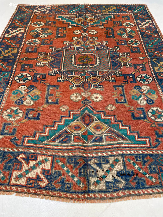 Hand-Knotted Wool Rug Turkish Oushak 4'4" x 5'9"