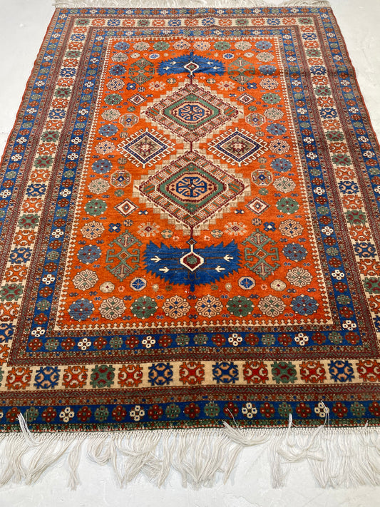Hand-Knotted Wool Rug Turkish Oushak 4'4" x 5'5"