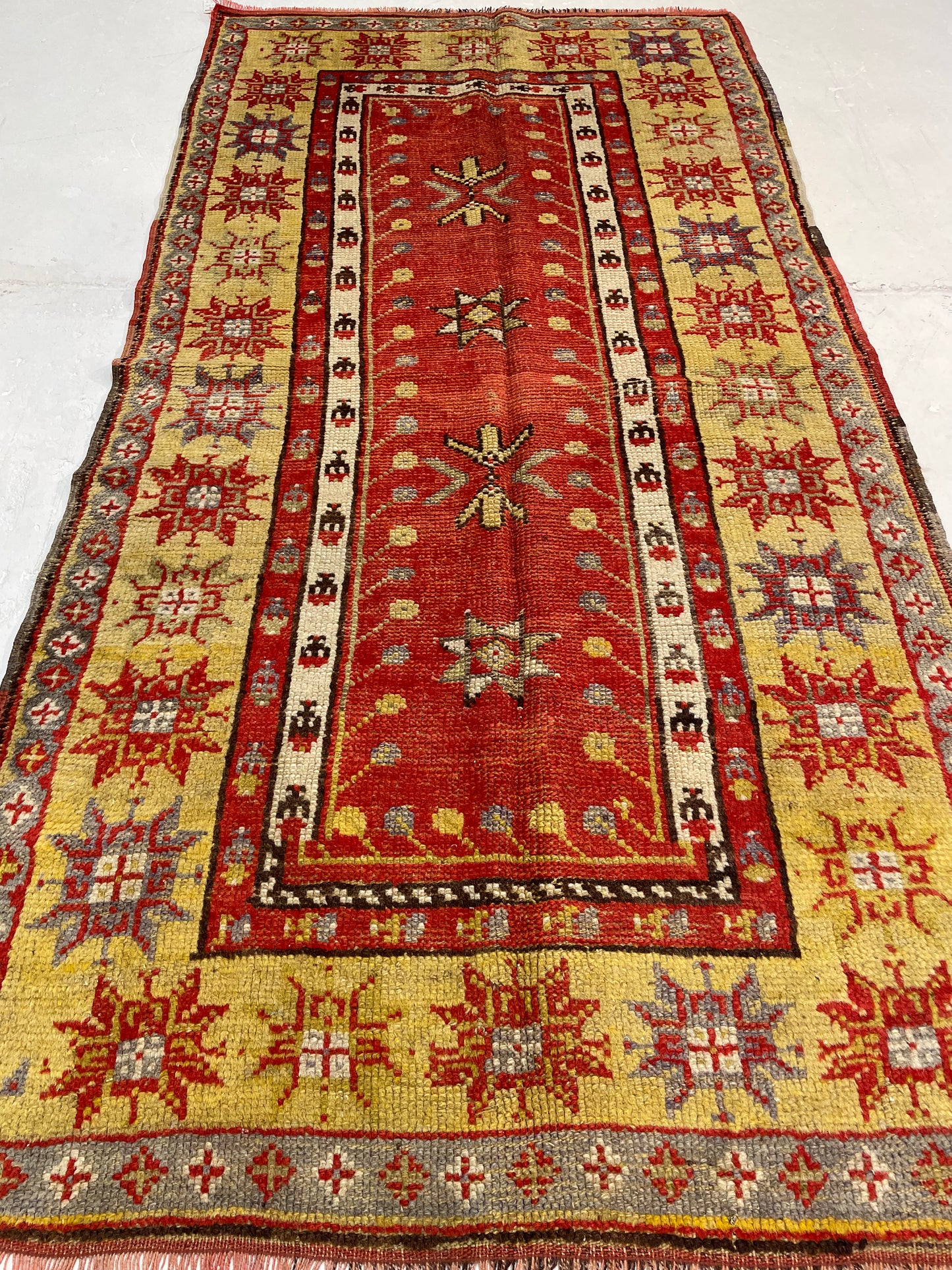 Hand-Knotted Wool Runner Turkish Oushak 3'3" x 6'11"