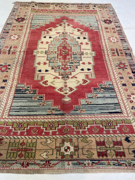 Hand-Knotted Wool Rug Turkish Oushak 4'1" x 6'3"