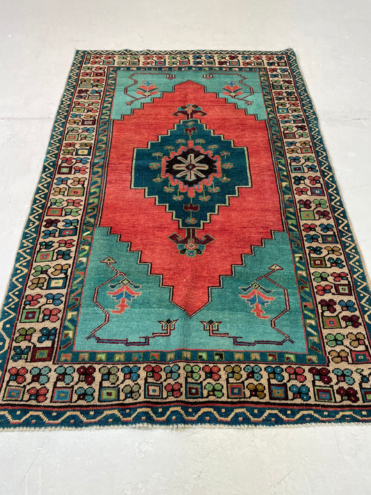 Hand-Knotted Wool Rug Turkish Oushak 3'8" x 5'6"