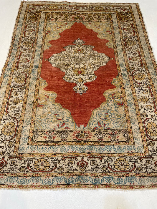 Hand-Knotted Wool Rug Turkish Oushak 3'9" x 5'2"