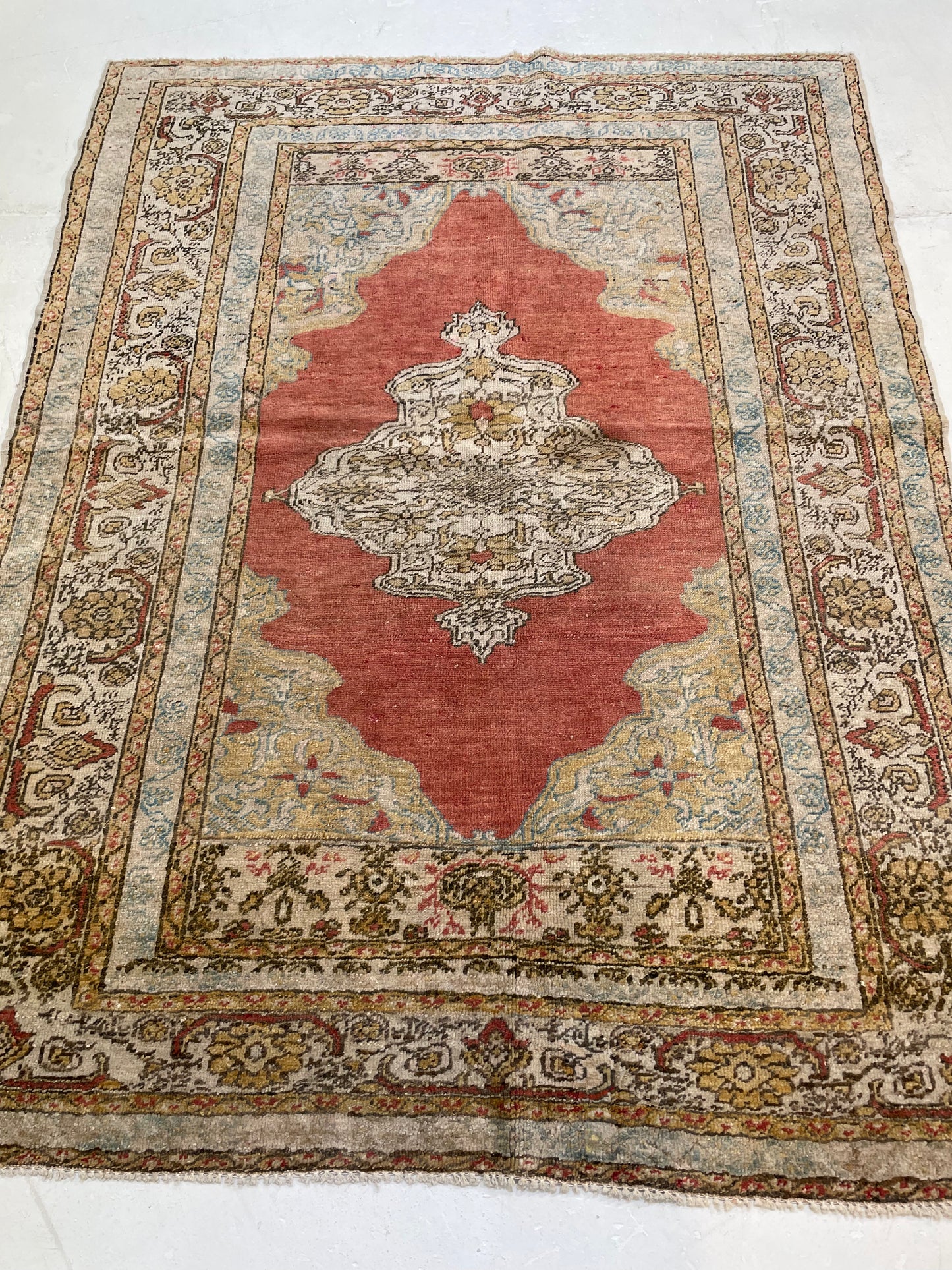 Hand-Knotted Wool Rug Turkish Oushak 3'9" x 5'2"