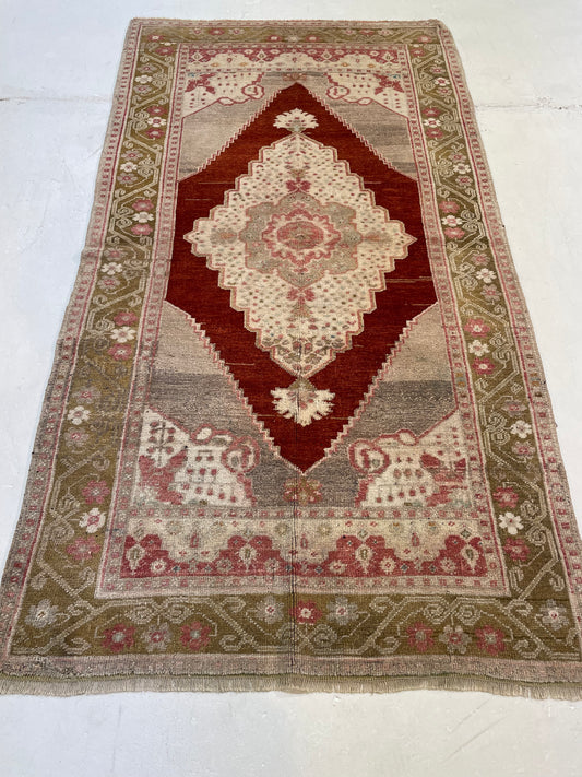 Hand-Knotted Wool Runner Turkish Oushak 3'4" x 6'2"