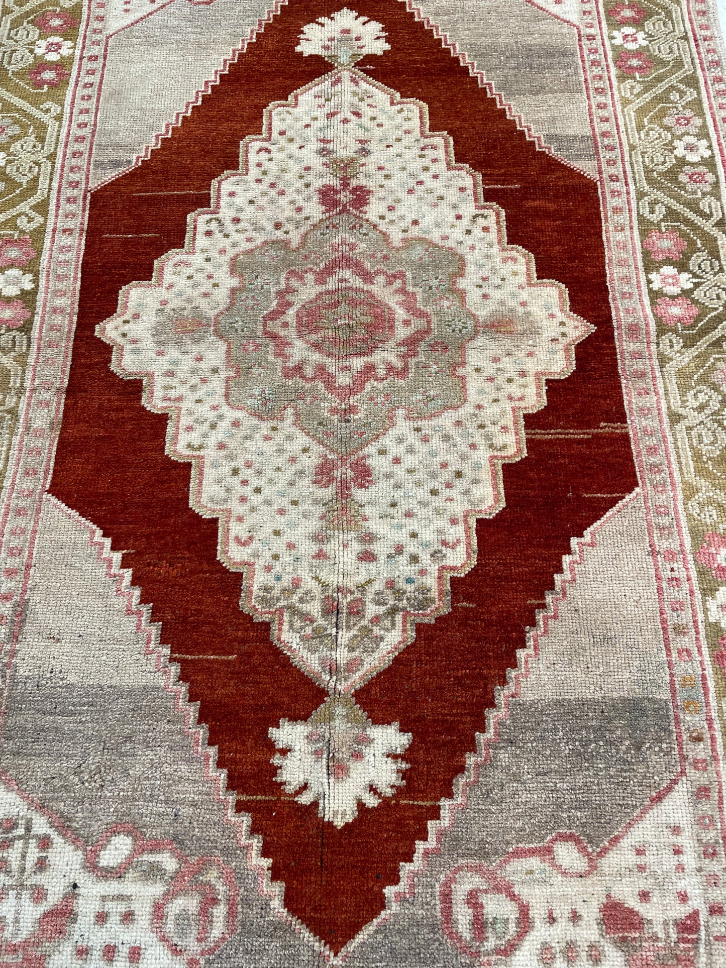 Hand-Knotted Wool Runner Turkish Oushak 3'4" x 6'2"