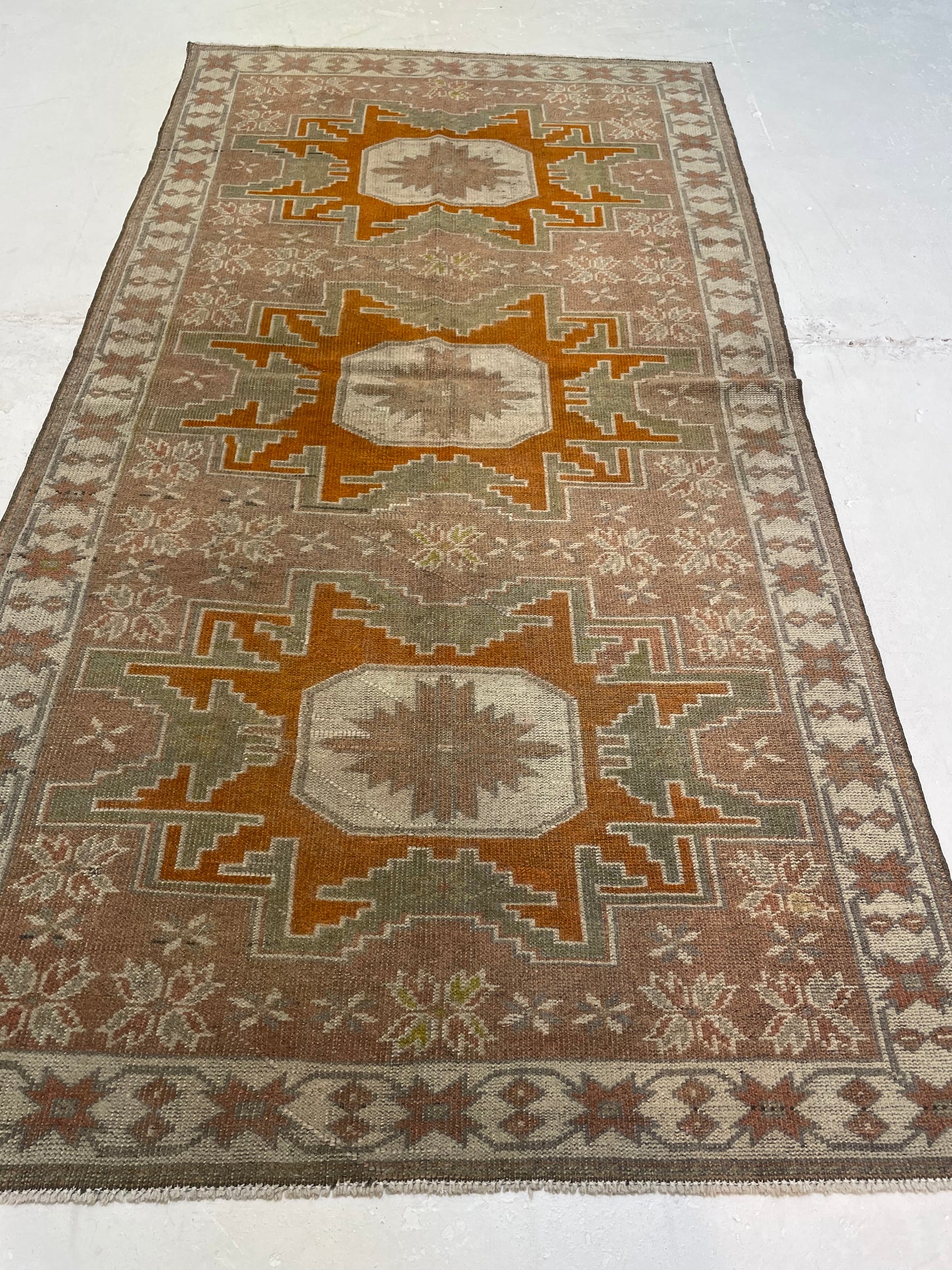 Hand-Knotted Wool Runner Turkish Oushak 3'3" x 6'8"
