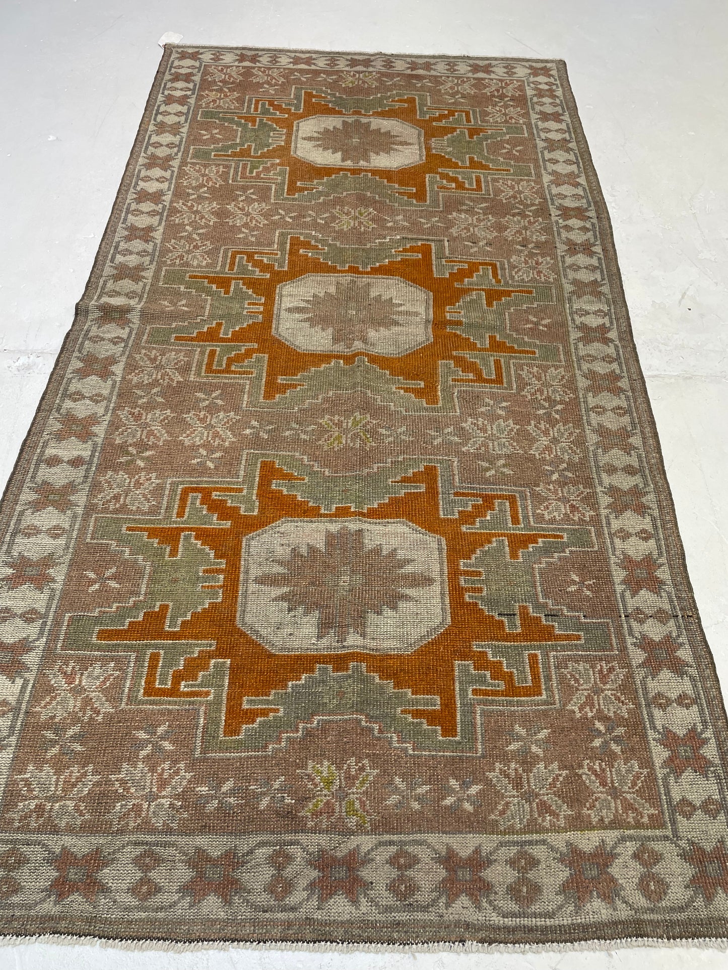 Hand-Knotted Wool Runner Turkish Oushak 3'3" x 6'8"
