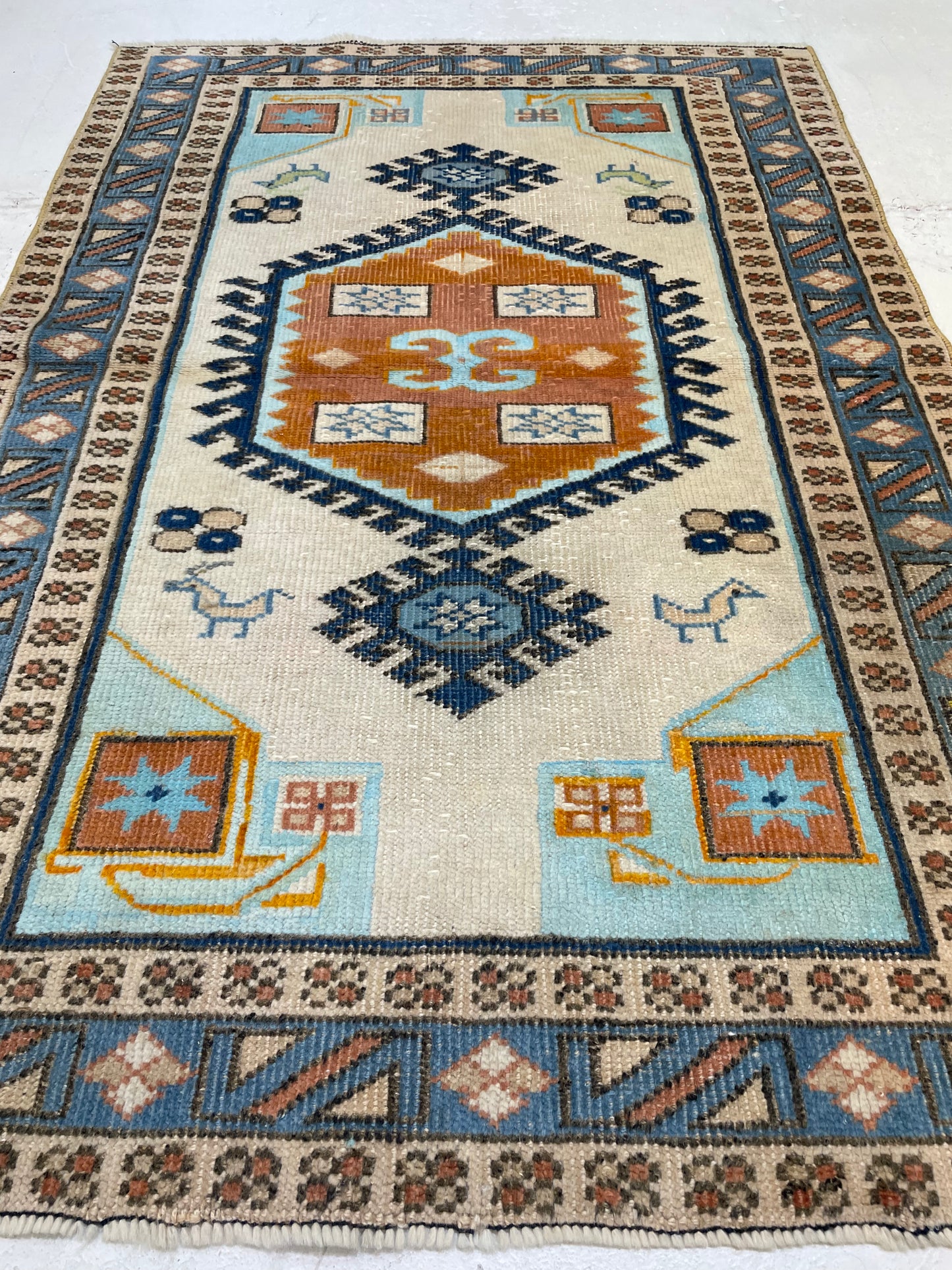 Hand-Knotted Wool Rug Turkish Oushak 2'10" x 4'4"