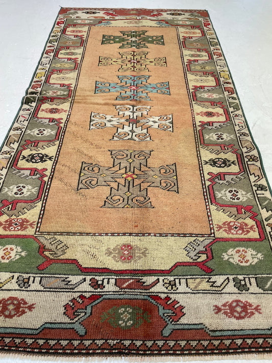 Hand-Knotted Wool Runner Turkish Oushak 2'11" x 6'