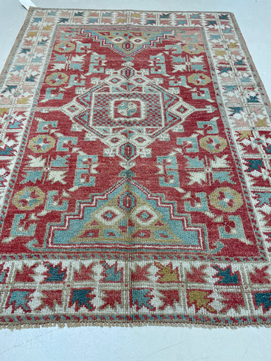 Hand-Knotted Wool Rug Turkish Oushak 4' x 5'6"