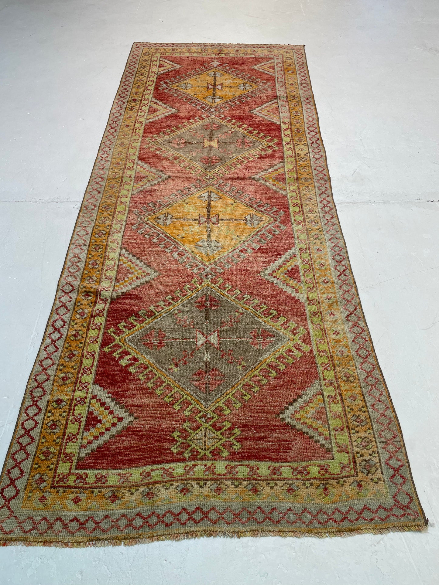 Hand-Knotted Wool Gallery Size Turkish Oushak 3'8" x 9'6"