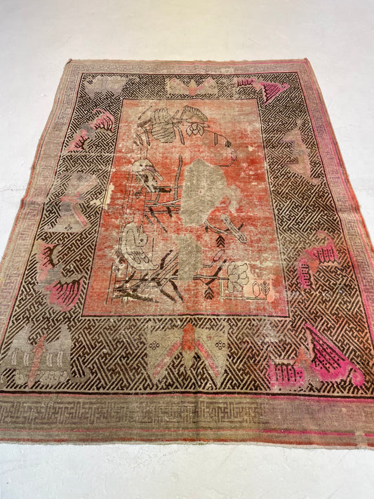 Hand-Knotted Wool Rug Khotan 4'7" x 6'6"